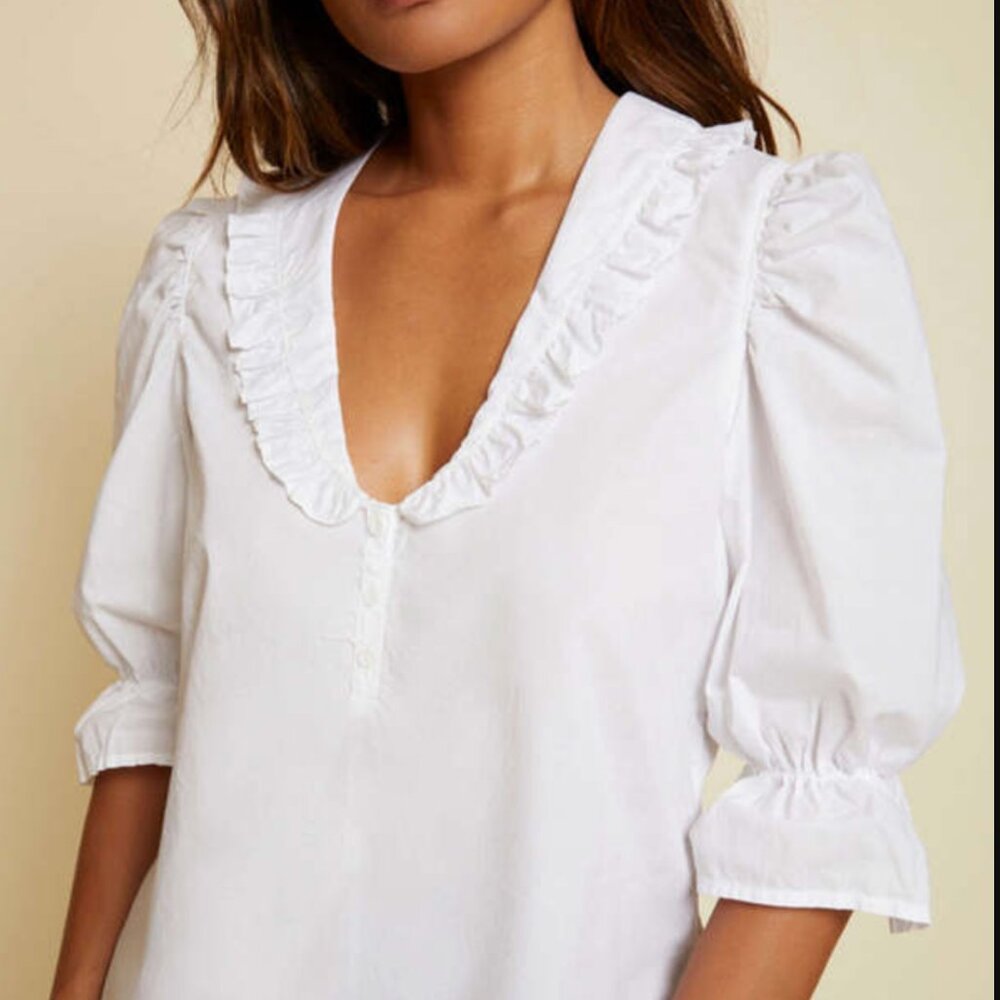LIKE NEW Nation LTD Honey Frilly Blouse, White, Small